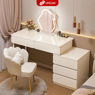 Bàn trang điểm, Bàn làm việc kèm tủ đựng đồ full trắng gỗ MDF kết hợp khung sắt chắc chắn thương hiệu UNLIMI - UM142