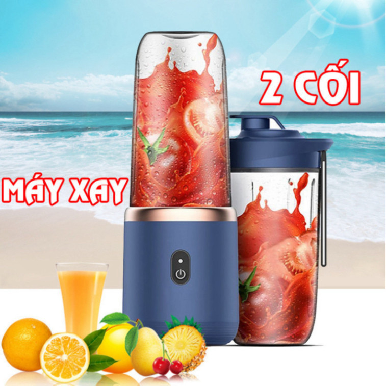 Máy xay sinh tố Juicing Cup 300ML cầm tay 6 lưỡi 2 cối - Máy xay hoa quả sử dụng Pin Sạc Cổng USB