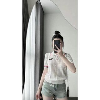 Áo len polo thừng viền đỏ thêu cún