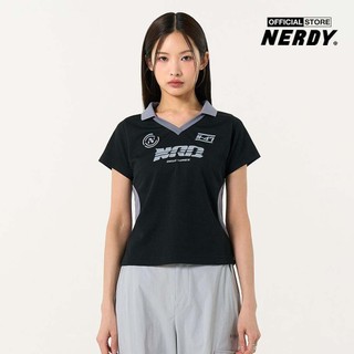 NERDY - Áo croptop nữ cổ bẻ tay ngắn Sporty Jersey PNEU24ST13-01