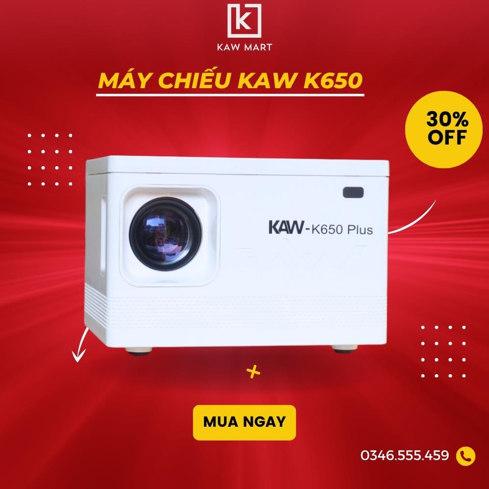 Máy Chiếu Mini KAW K650 Hệ Điều Hành Androi Kết Nối Điện Thoại Máy Tính Bảo Hành Chính Hãng 12 Táng