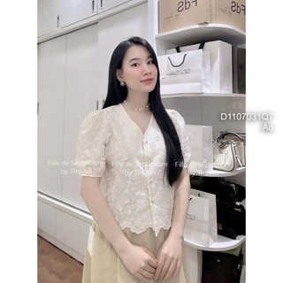 Áo kiểu thắt nơ thêu hoa tay sát nách | pinkshop 1990