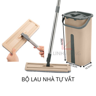 Bộ lau nhà tự giặt sạch, tự vắt khô, bông lau thấm hút tốt, 1 thùng 2 bông lau