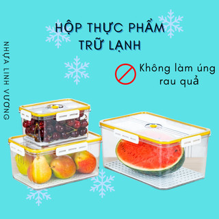 Hộp thực phẩm trữ lạnh có vỉ lót và nút thoát khí giúp thực phẩm luôn ráo nước không bị úng, tươi lâu