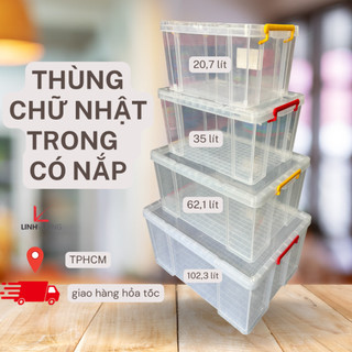 Thùng chữ nhật nhựa trong dung tích 35 lít, dài 52 x rộng 37 x cao 29cm, giao hàng hỏa tốc tphcm