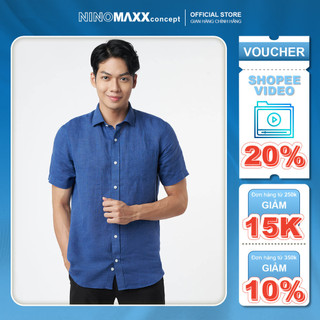 Ninomaxx Áo sơ mi Linen Basic nam tay ngắn 2203043