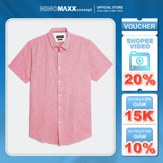 NINOMAXX Áo Sơ Mi Nam ngắn tay dáng slim fit cotton pha lanh 1902036