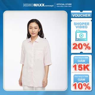 N&M Áo Sơ Mi Nữ ngắn tay cổ bẻ trơn màu hồng nhạt chất liệu thoáng mát 1910016