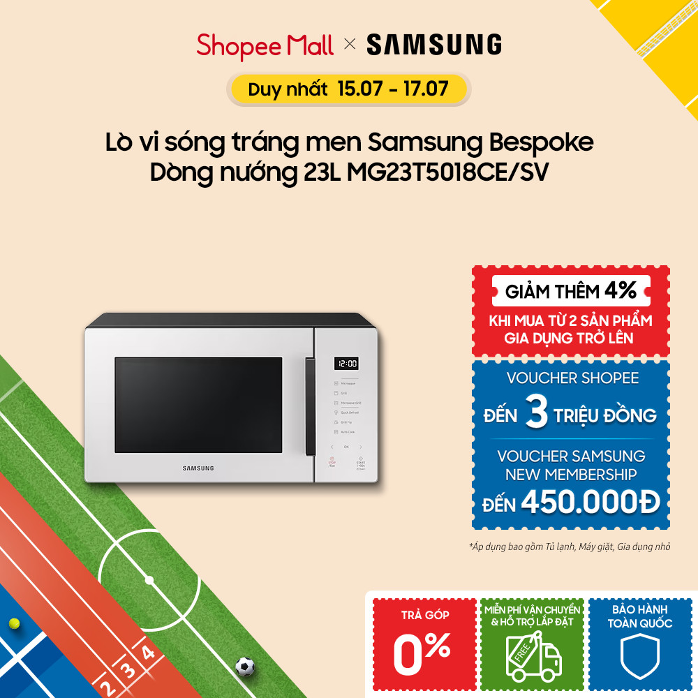 Lò vi sóng tráng men Samsung Bespoke Dòng nướng 23L MG23T5018CE/SV