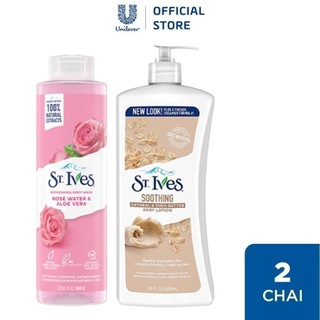 Combo sữa tắm st.ives hoa hồng và lô hội 650ml&sữa dưỡng thể st.ives yến mạch và bơ 621ml