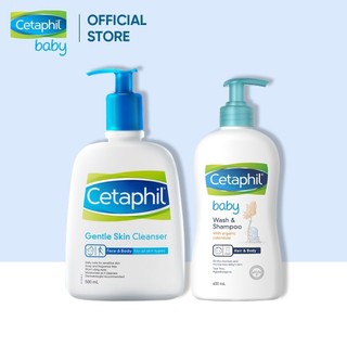 Bộ sản phẩm mẹ bé gồm Sữa rửa mặt Cetaphil Gentle Skin Cleanser 500ml + Sữa tắm gội Cetaphil Baby Calendula W&S 400ml