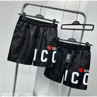 Quần Short Gió Nam Dsq2 Đen Dập Chữ ICON Trắng Lá Phong Đỏ Ngang Đùi Cạp Chun Dây Thắt Dành Cho Anh Em Đi Tán Gái Hot