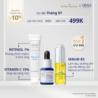 Bộ ba trẻ hóa và trắng sáng toàn diện Obagi Professional-C Serum 15% & Retinol 1.0 & Hydro Drops (5ml-5g-5ml)