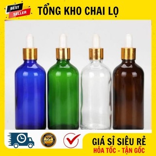 [RẺ VÔ ĐỊCH] Chai Lọ Chiết Serum ❤ [100ml] Chai Lọ Đựng Tinh Dầu Thủy Tinh Rỗng Nắp Bóp Giọt Khoen Vàng .