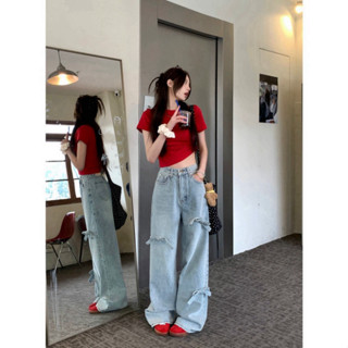 Quần Jeans nữ, quần bò nữ ống rộng nơ nữ, form dài đính nơ, quần jeans ông suông phong cách thời trang hàn quốc Q28