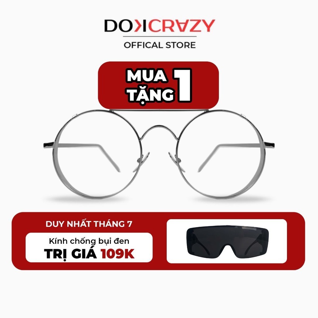 Gọng kính mắt tròn DOKCRAZY KUBO chất liệu hợp kim, độc đáo,cá tính, chống ánh sáng xanh, tia UV400