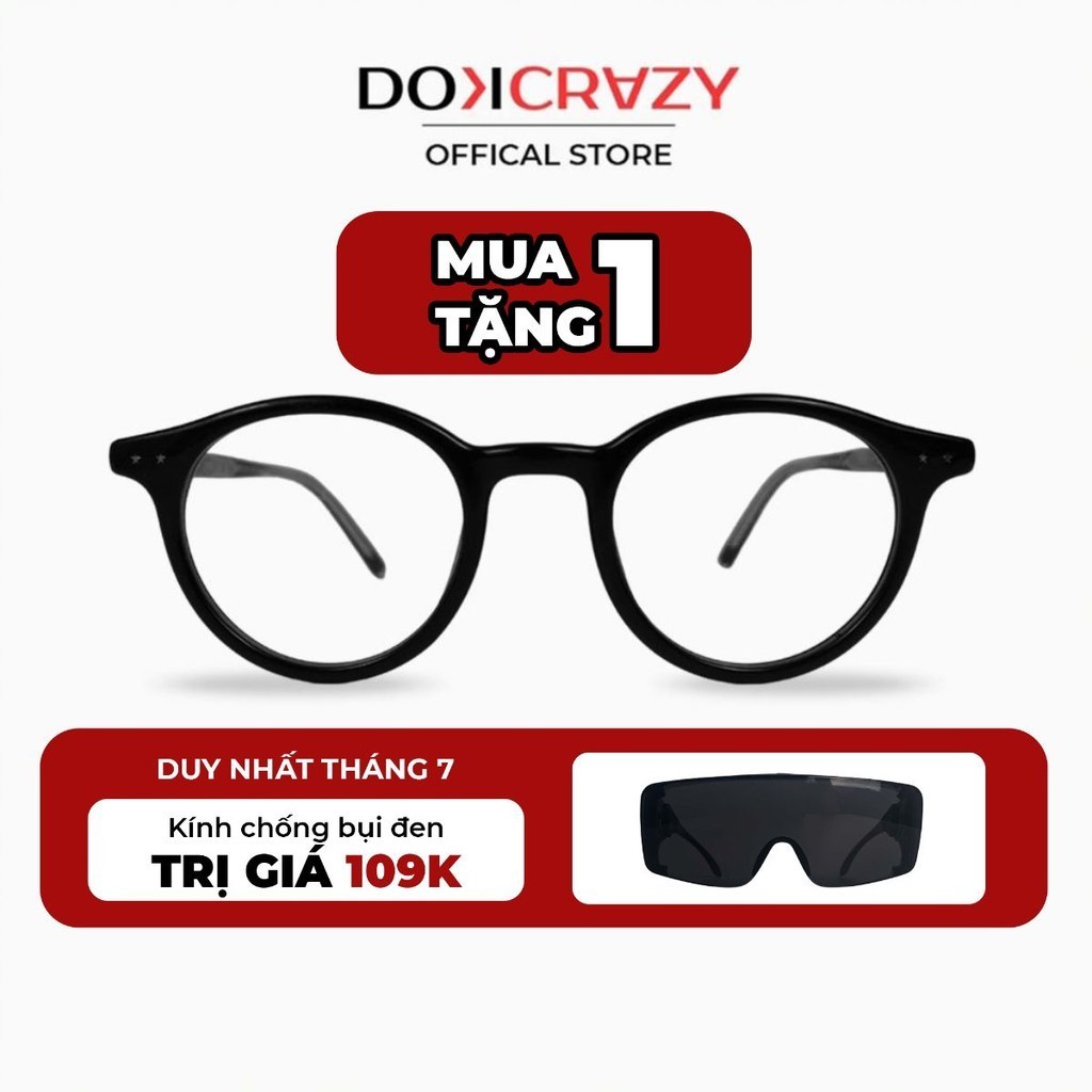 Gọng kính DOKCRAZY KELLY mắt tròn, nhựa cao cấp, dáng Hàn Quốc, mắt kính chống ánh sáng xanh