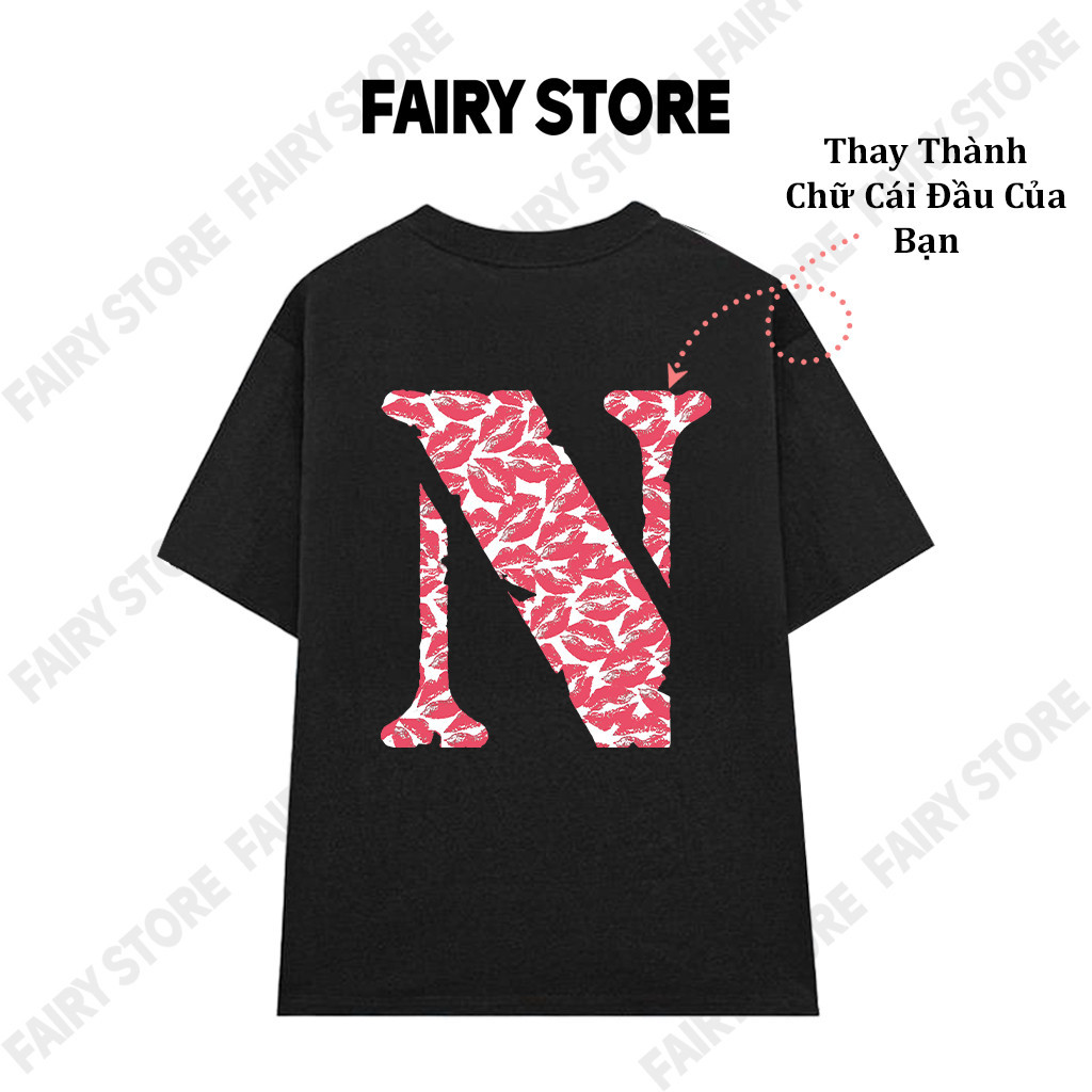 Áo thun nụ hôn, in hình, kết hợp chữ cái đầu từ A - Z, Cotton, Cổ Tròn, Unisex UT