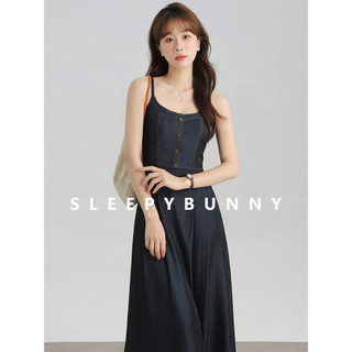 [Order theo yêu cầu] Váy dài hai dây jean chiết eo ngọt ngào đầm nữ mùa hè (SLEEPY BUNNY)