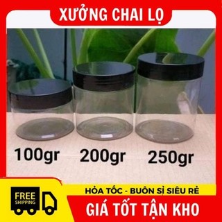 Hủ Hộp Đựng Kem Nhựa Pet Trong Nắp Đen 50g 100g 200g 250g Đựng Mỹ Phẩm, Đồ Khô, Ngũ Cốc