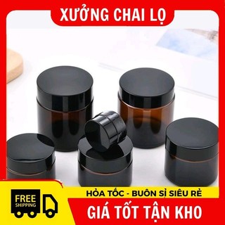 Hủ Hộp Đựng Kem Thủy Tinh Nâu Nắp Đen 5g,10g,15g,20g ,, Phụ Kiện Du Lịch ,
