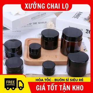 Hủ hộp đựng kem , thủy tinh nâu 5g/10g nắp vàng/đen ,