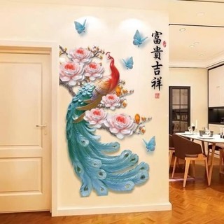 Decal dán tường bình sen và công trang trí phòng khách Decal Trang Trí