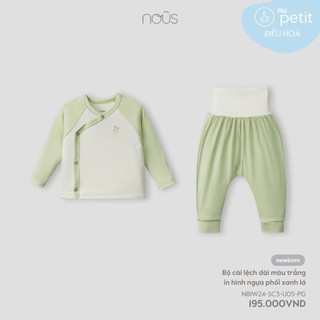 NOUS - Bộ cài lệch dài màu trắng in hình ngựa phối xanh lá - NB - SS24.T7B