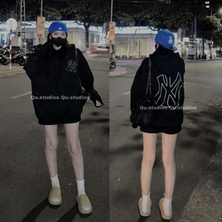  Áo Hoodie BOXY Mlbb Nam Và Nữ Logo In NY Siêu nét Có Mũ From rộng Chất Nỉ Bông Cotton Siêu Dày Định Lượng 450gr Khô 
