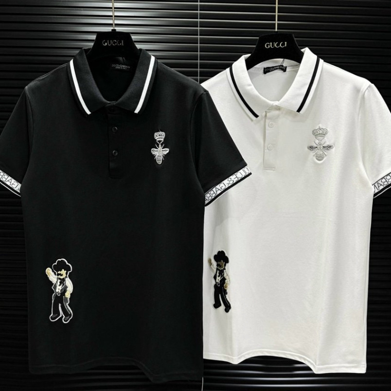 Áo polo Dolce phối cổ sọc trắng hoạ tiết thêu logo hình đơn giản - Áo polo nam hàng siêu cấp New 2024