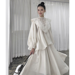 Set Áo Dài Tay Cổ V + Chân Váy Dài Dáng Xòe VEROMODA  Đầm Bánh Bèo Chất Vải Đũi Cao Cấp Đẹp Quyến Rũ