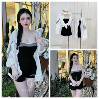 Video Ảnh Thật ✔Sét 2 món jum cúp ngực mix sơmi viền siêu xinh Jum mì hàn ôm form chun lưng dễ mặc sơmi t