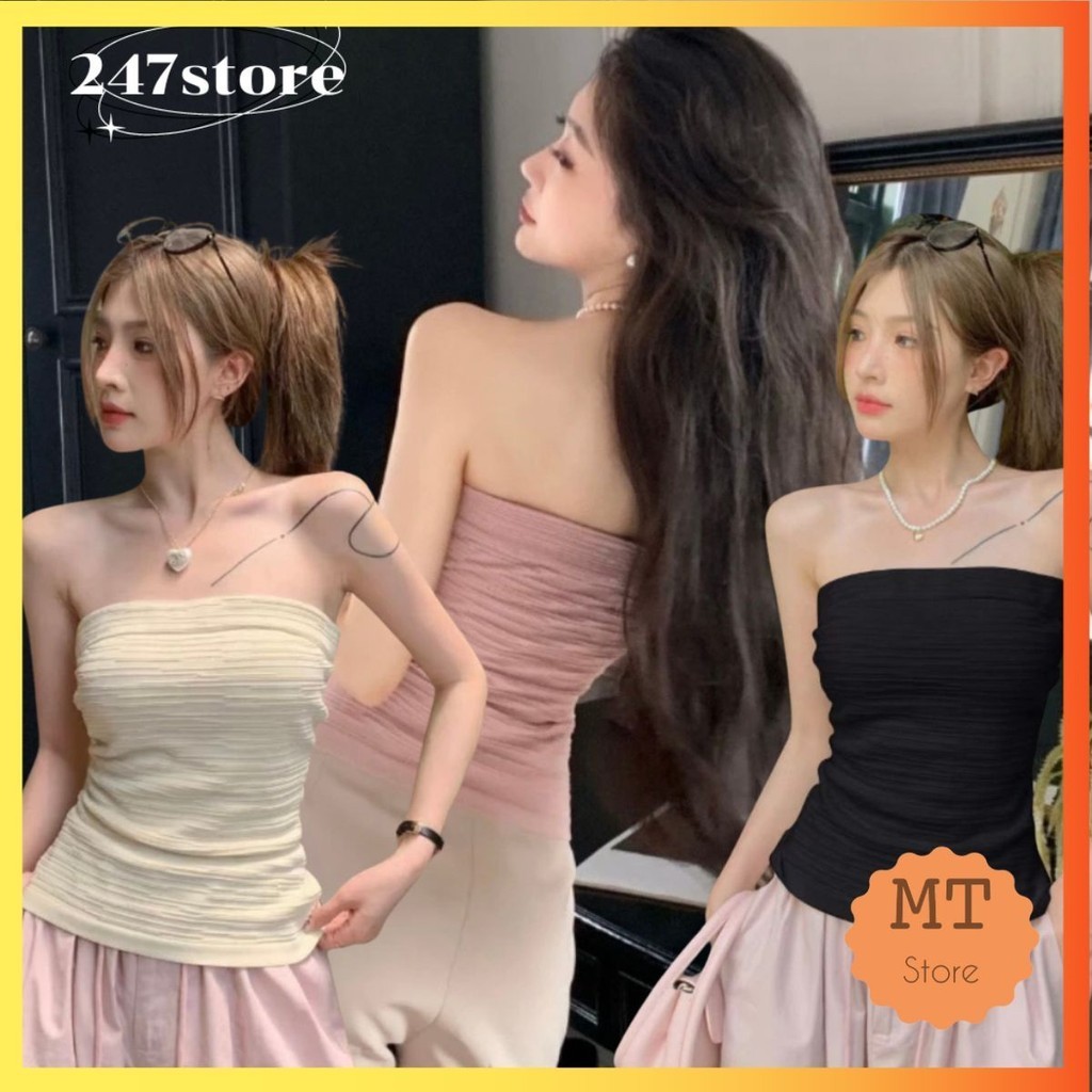 Áo quây ống cúp ngực phong cách Hàn Quốc kèm dây kéo chất thun co dãn ôm body quyến rũ 31025