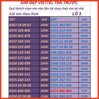 SIM VIETTEL SỐ ĐẸP  TẠI ĐÂY LÔ 3