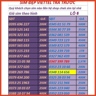 SIM VIETTEL SỐ ĐẸP -SIM PHONG THỦY LÔ 2