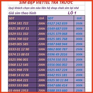 SIM VIETTEL SỐ ĐẸP PHONG THỦY LÔ 1