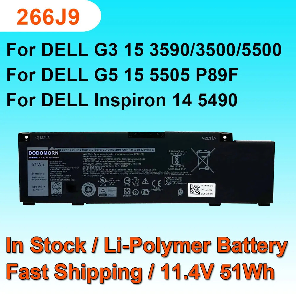 266j9 cho Dell G3 15 3500 3590 G5 15 5500 5505 f89f Inspiron 14 5490 m4gwp 0m4gwp pn1vn 0pn1vn Pin m
