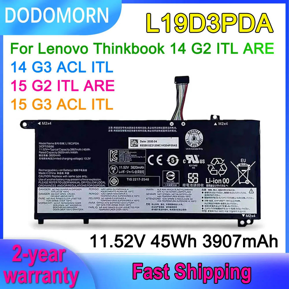 Dodomorn 45Wh l19d3pda Pin cho Lenovo thinkbook 14/15 G2 itl là, 14 15 G3 acl itl l19l3pda l19m3pda 