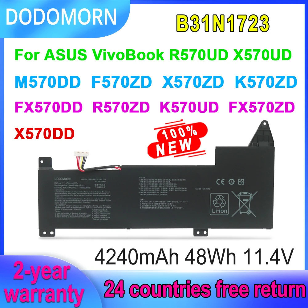 Dodomorn 11.4V 48Wh b31n1723 Pin máy tính xách tay cho Asus Vivobook r570ud x570ud m570dd f570zd x57