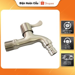 Vòi nước, vòi hồ tay gạt Inox SUS304 phi 21 cao cấp, vòi gạt nước gắn tường tiện dụng, dễ lắp đặt