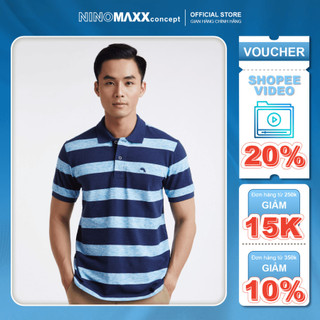 Ninomaxx Áo Thun Polo Nam cổ bẻ có sọc ngang xanh trắng – 1906002
