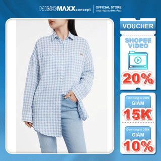 NINOMAXX Áo sơ mi caro nữ form rộng cotton linen 1911071