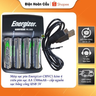 Bộ máy sạc pin aa- aaa kèm 4 viên pin sạc aa 1300 mah/ 2000mah energizer chvc5