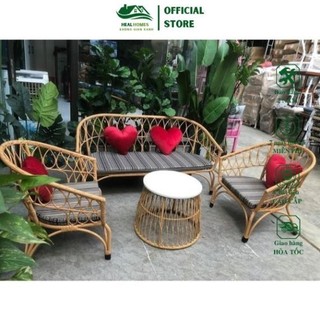 Bộ sofa mây nhựa Healhomes gốm 2 ghế đơn + ghế đôi + bàn mây nhựa dùng sân vườn phòng khách