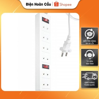 Ổ cắm điện quang 6 lỗ 2 chấu dây 2 mét, ổ cắm điện quang 6 lổ 2 chấu 5 mét