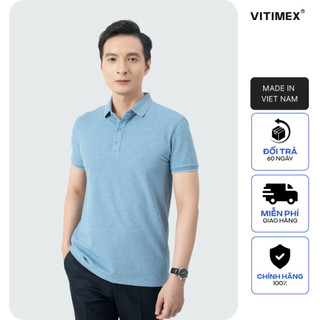 Áo polo nam họa tiết VITIMEX dáng ôm chất Cotton kết hợp với Spandex mềm mại, thoáng mát ATS3026