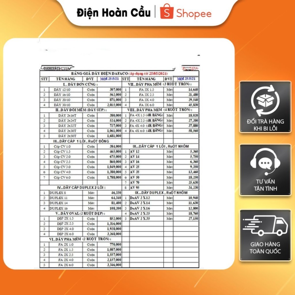 DÂY ĐÔI MỀM FADACAO/DAPHACO VCmd (CUỘN 100M)