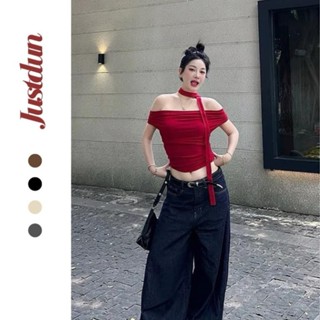 [MẮC 10 KIỂU] Áo trễ vai nữ KÈM DÂY cộc tay JUSTDUN thun cotton mềm mịn Z24