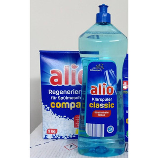 Combo Muối rửa bát Alio 2kg + dung dịch nước làm bóng bát Alio 1000ml