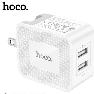 Củ sạc nhanh Hoco 2 cổng USB 3.4A chân cắm gập US đèn Led chống quá tải nhiệt cho samsung xiaomi oppo
